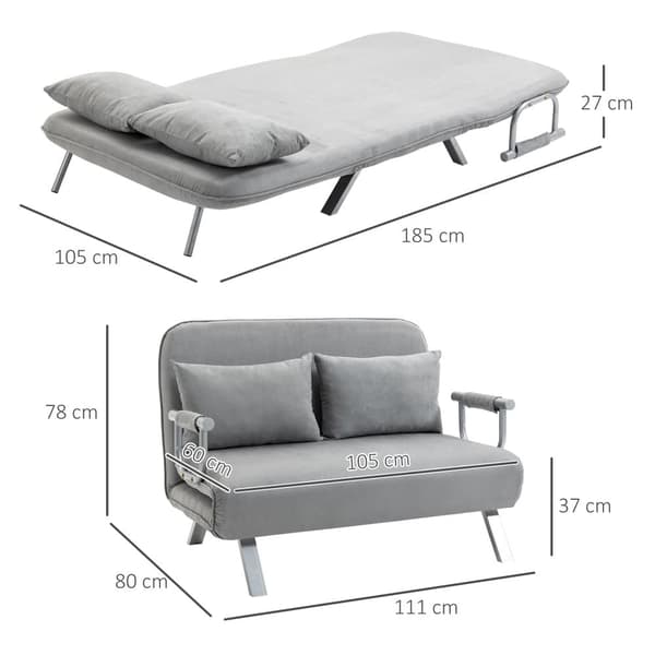 To-sæders sovesofa, 111x80x78 cm, Lysegrå