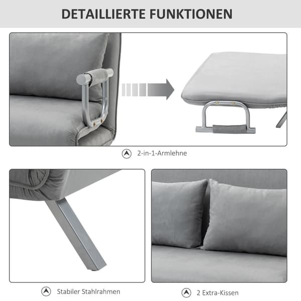To-sæders sovesofa, 111x80x78 cm, Lysegrå