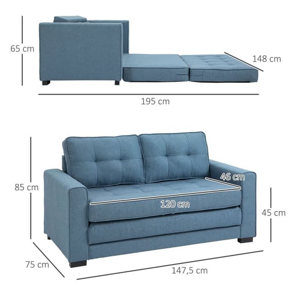 Sovesofa, 2-personers, 147.5x75x85 cm, Blå