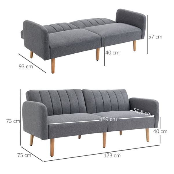 Vuodesohva, 2 istuttava, 173x75x73 cm, Harmaa