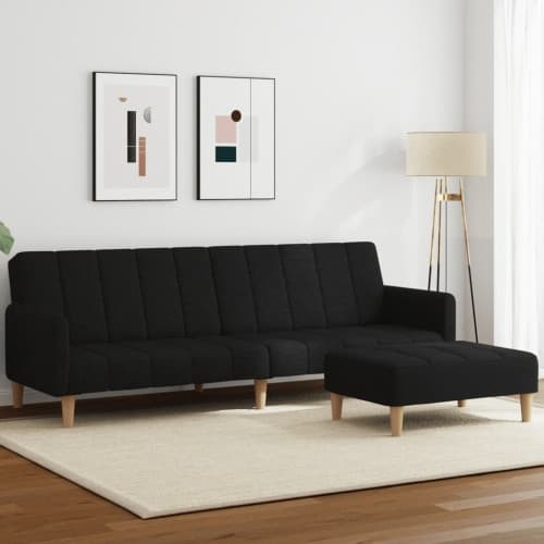 Bäddsoffa 2-sits med fotpall svart tyg