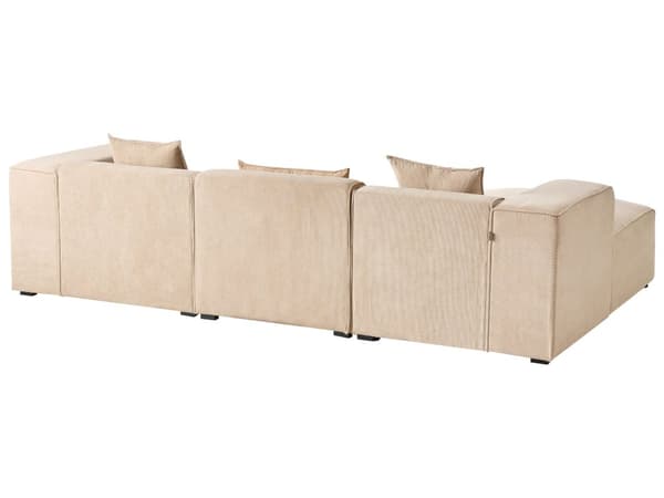 Høyre Hjørnesofa Beige 3-seter Kordfløyel Polstring Ekstra Spredte Puter Moderne Stil