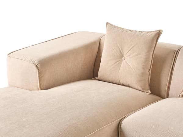 Høyre Hjørnesofa Beige 3-seter Kordfløyel Polstring Ekstra Spredte Puter Moderne Stil