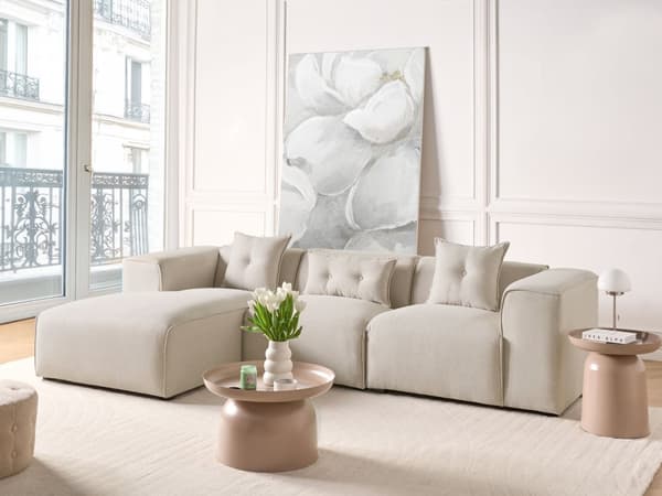 Høyre Hjørnesofa Lys Beige 3 Seter Polyester Polstring Ekstra Spredte Puter Moderne Stue