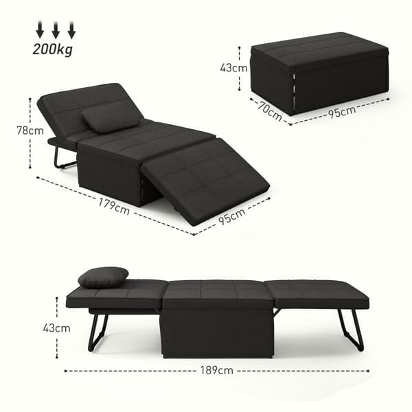 Rootz 3 -i -1 fåtöljvärmesoffa - Lounge stol - Konvertibel stol - utrymmeoptimering - 95 cm x 189 cm x 43 cm