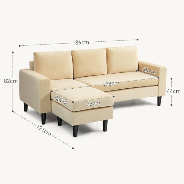 Rootz Modular Corner Soffa med avföring - Velvet Sofa Set - 3 -sits soffa - Elegant brun sammet - 186 cm x 121 cm x 82 cm