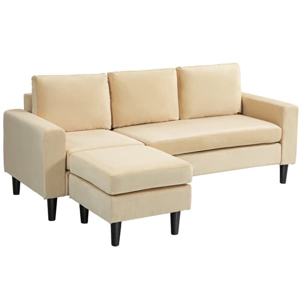 Rootz Modular Corner Soffa med avföring - Velvet Sofa Set - 3 -sits soffa - Elegant brun sammet - 186 cm x 121 cm x 82 cm