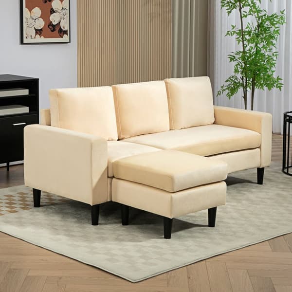 Rootz Modular Corner Soffa med avföring - Velvet Sofa Set - 3 -sits soffa - Elegant brun sammet - 186 cm x 121 cm x 82 cm