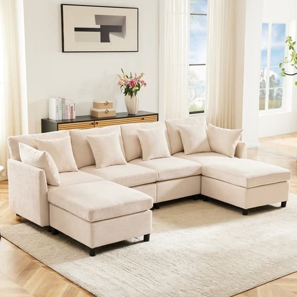 Modulaarinen chenille-sohva irrotettavalla rahilla – 4-istuttava L- tai U-muotoinen kulmasohva kotiin, olohuoneeseen tai asuntoon