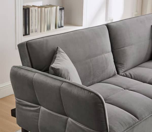 2-i-1 justerbar bäddsoffa – 2-sits i sammet med fällbara armstöd & sovfunktion – kompakt soffa för små utrymmen