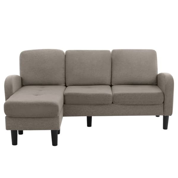 L-formad hörnsoffa med schäslong – 3-sits modulsoffa i bomull/linne – 166 x 118 x 77 cm – andningsbart tyg och plastben