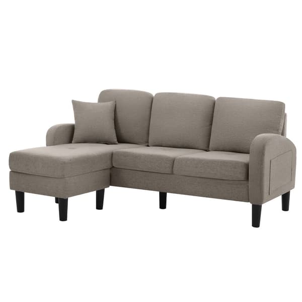 L-formad hörnsoffa med schäslong – 3-sits modulsoffa i bomull/linne – 166 x 118 x 77 cm – andningsbart tyg och plastben