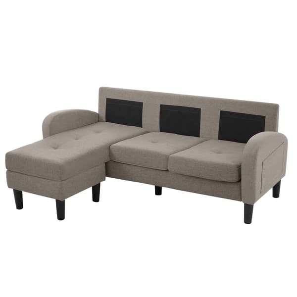 L-formad hörnsoffa med schäslong – 3-sits modulsoffa i bomull/linne – 166 x 118 x 77 cm – andningsbart tyg och plastben
