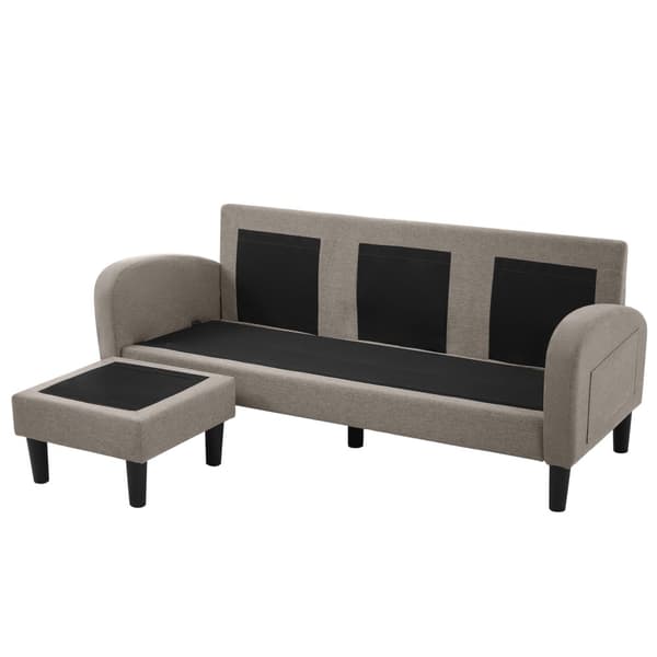 L-formad hörnsoffa med schäslong – 3-sits modulsoffa i bomull/linne – 166 x 118 x 77 cm – andningsbart tyg och plastben
