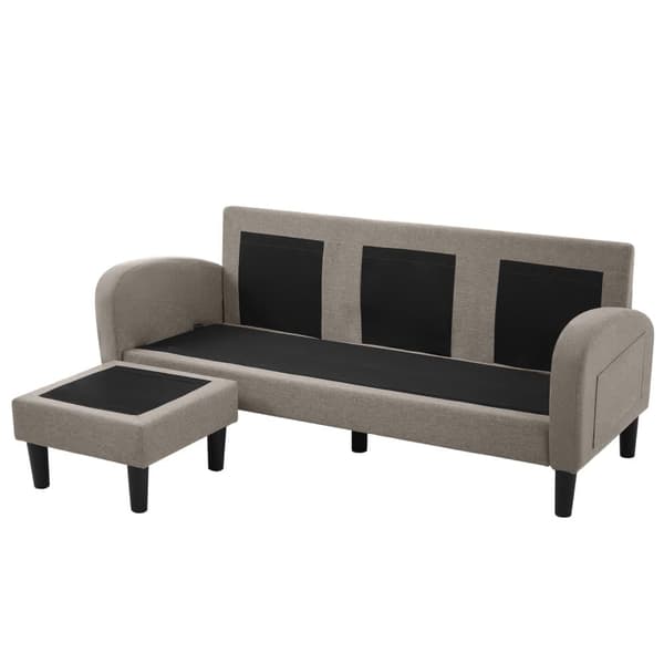 L-formad hörnsoffa med schäslong – 3-sits modulsoffa i bomull/linne – 166 x 118 x 77 cm – andningsbart tyg och plastben
