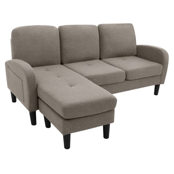 L-formad hörnsoffa med schäslong – 3-sits modulsoffa i bomull/linne – 166 x 118 x 77 cm – andningsbart tyg och plastben