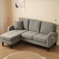 Miniatyrbild 2 av 11: L-formad hörnsoffa med schäslong – 3-sits modulsoffa i bomull/linne – 166 x 118 x 77 cm – andningsbart tyg och plastben