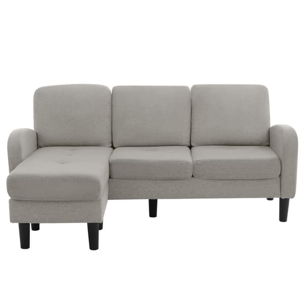 L-formad hörnsoffa med schäslong – 3-sits modulsoffa i andningsbart bomull/linne – 166 x 118 x 77 cm – plastben