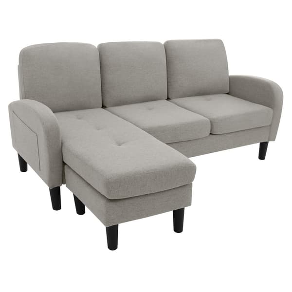 L-formad hörnsoffa med schäslong – 3-sits modulsoffa i andningsbart bomull/linne – 166 x 118 x 77 cm – plastben