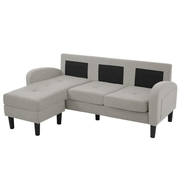 L-formad hörnsoffa med schäslong – 3-sits modulsoffa i andningsbart bomull/linne – 166 x 118 x 77 cm – plastben