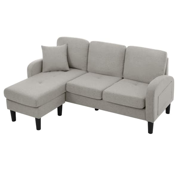 L-formad hörnsoffa med schäslong – 3-sits modulsoffa i andningsbart bomull/linne – 166 x 118 x 77 cm – plastben
