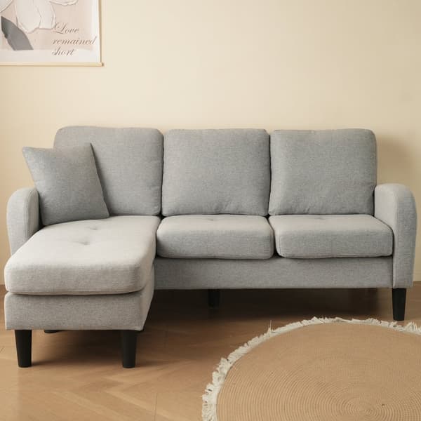 L-formad hörnsoffa med schäslong – 3-sits modulsoffa i andningsbart bomull/linne – 166 x 118 x 77 cm – plastben