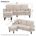 Miniatyrbild 3 av 11: L-formad hörnsoffa med schäslong – 3-sits soffa i andningsbart bomull/linne – 166 x 118 x 77 cm – moduldesign med plastben