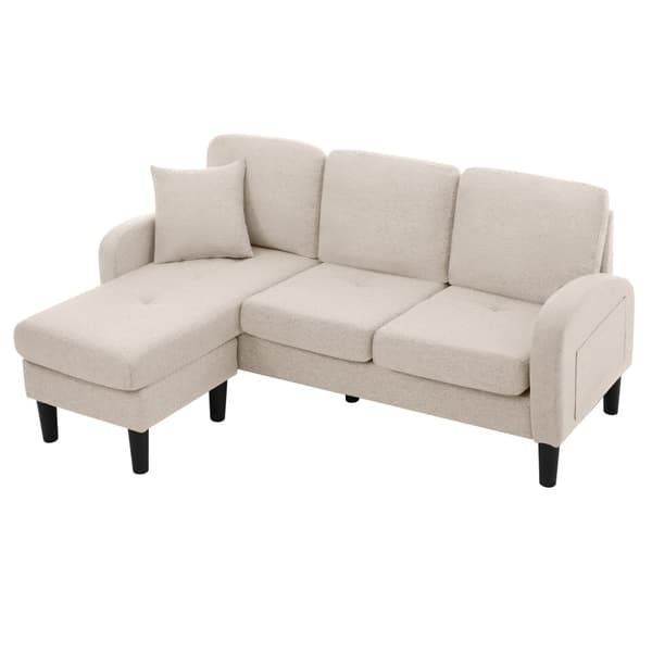 L-formad hörnsoffa med schäslong – 3-sits soffa i andningsbart bomull/linne – 166 x 118 x 77 cm – moduldesign med plastben