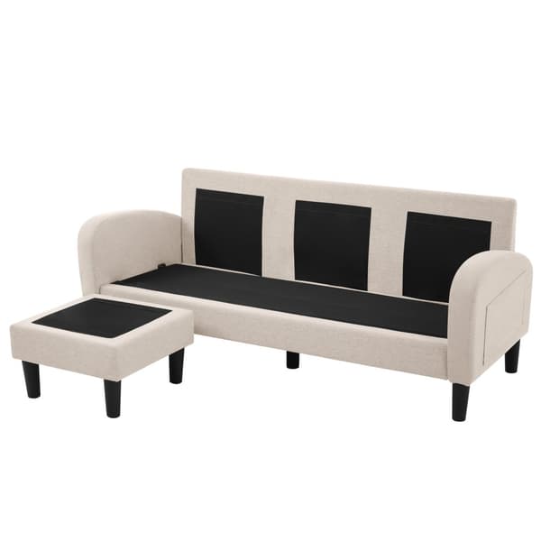 L-formad hörnsoffa med schäslong – 3-sits soffa i andningsbart bomull/linne – 166 x 118 x 77 cm – moduldesign med plastben