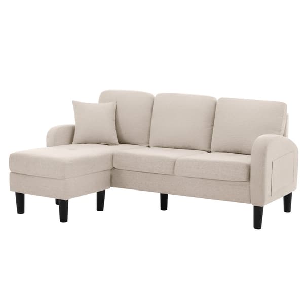 L-formad hörnsoffa med schäslong – 3-sits soffa i andningsbart bomull/linne – 166 x 118 x 77 cm – moduldesign med plastben