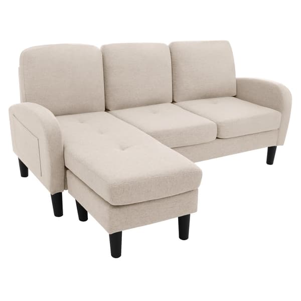 L-formad hörnsoffa med schäslong – 3-sits soffa i andningsbart bomull/linne – 166 x 118 x 77 cm – moduldesign med plastben