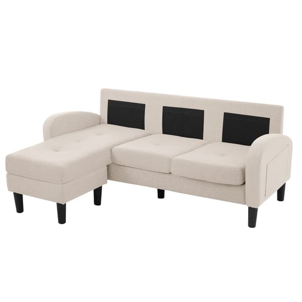 L-formad hörnsoffa med schäslong – 3-sits soffa i andningsbart bomull/linne – 166 x 118 x 77 cm – moduldesign med plastben