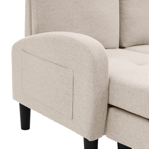 L-formad hörnsoffa med schäslong – 3-sits soffa i andningsbart bomull/linne – 166 x 118 x 77 cm – moduldesign med plastben