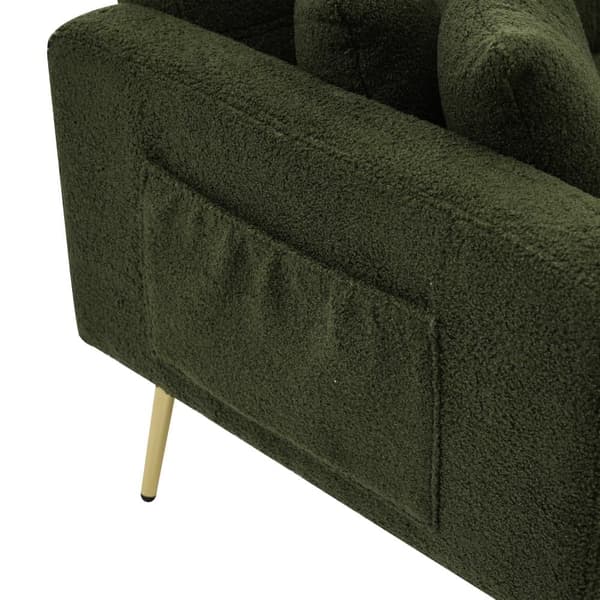 Bäddsoffa med justerbart ryggstöd – med guldfärgade ben, kuddar och sidofickor – soffa med sängfunktion och förvaring