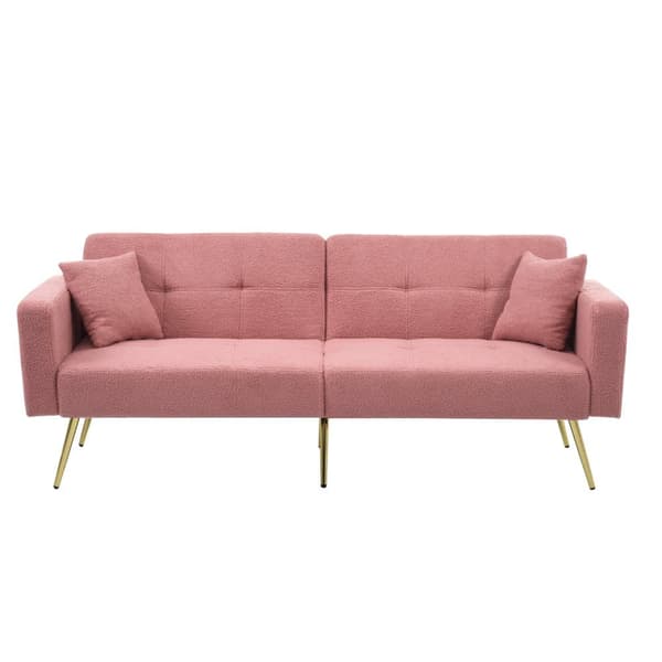 Sovesofa med justerbart ryglæn – med guldfarvede ben, hynder og sidelommer – sofa med sengefunktion og opbevaring
