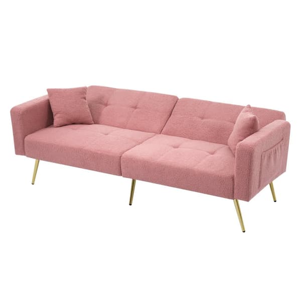 Sovesofa med justerbart ryglæn – med guldfarvede ben, hynder og sidelommer – sofa med sengefunktion og opbevaring