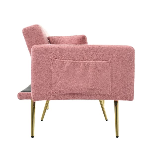 Sovesofa med justerbart ryglæn – med guldfarvede ben, hynder og sidelommer – sofa med sengefunktion og opbevaring