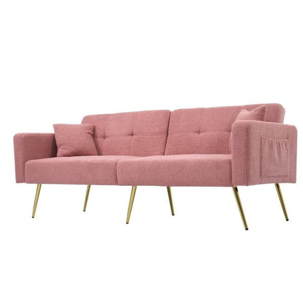 Sovesofa med justerbart ryglæn – med guldfarvede ben, hynder og sidelommer – sofa med sengefunktion og opbevaring