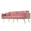 Miniatyrbillede 9 af 11: Sovesofa med justerbart ryglæn – med guldfarvede ben, hynder og sidelommer – sofa med sengefunktion og opbevaring
