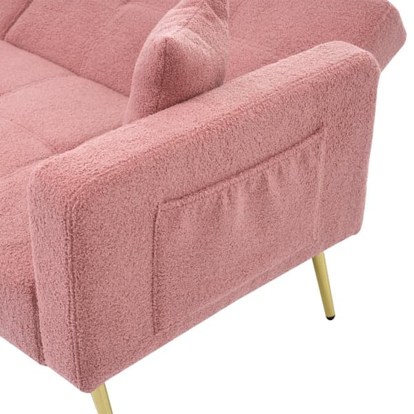 Sovesofa med justerbart ryglæn – med guldfarvede ben, hynder og sidelommer – sofa med sengefunktion og opbevaring