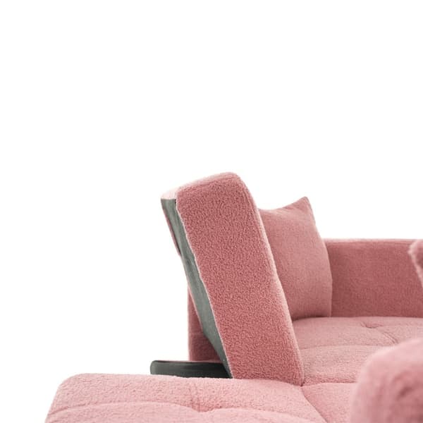 Sovesofa med justerbart ryglæn – med guldfarvede ben, hynder og sidelommer – sofa med sengefunktion og opbevaring