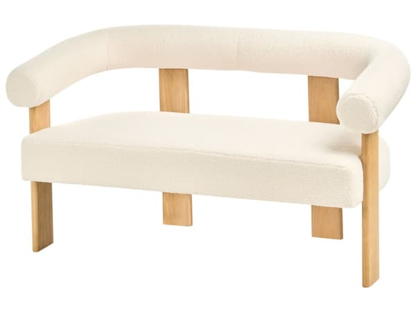 Sofasett Off-White og Lysebrun 2 seters Lenestol Boucle Polstring Retro Design Treben Stue