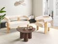 Miniatyrbilde 2 av 11: Sofasett Off-White og Lysebrun 2 seters Lenestol Boucle Polstring Retro Design Treben Stue