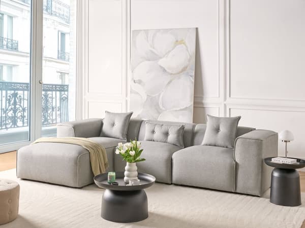 Høyre Hjørnesofa Lysegrå 3-seter Polyestertrekk Ekstra Spredte Puter Moderne Stil