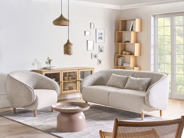 Moderne 4-seters Stuegruppe Stoff Lys Beige Sofa Lenestol Stuesett