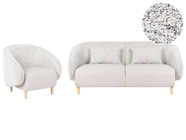 Moderne 4-seters Stuegruppe Stoff Lys Beige Sofa Lenestol Stuesett