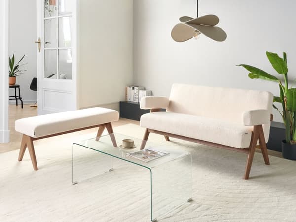 2-seters Sofa Off-White og Mørkebrun Boucle Polstring Retro Design Treben Stue