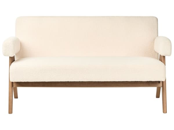 2-seters Sofa Off-White og Mørkebrun Boucle Polstring Retro Design Treben Stue