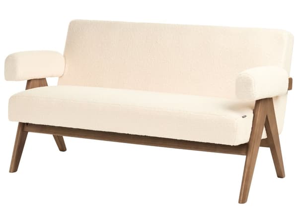 2-seters Sofa Off-White og Mørkebrun Boucle Polstring Retro Design Treben Stue