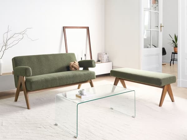 2 seters Sofa Grønn og Mørkebrun Boucle Polstring Retro Design Treben Stue